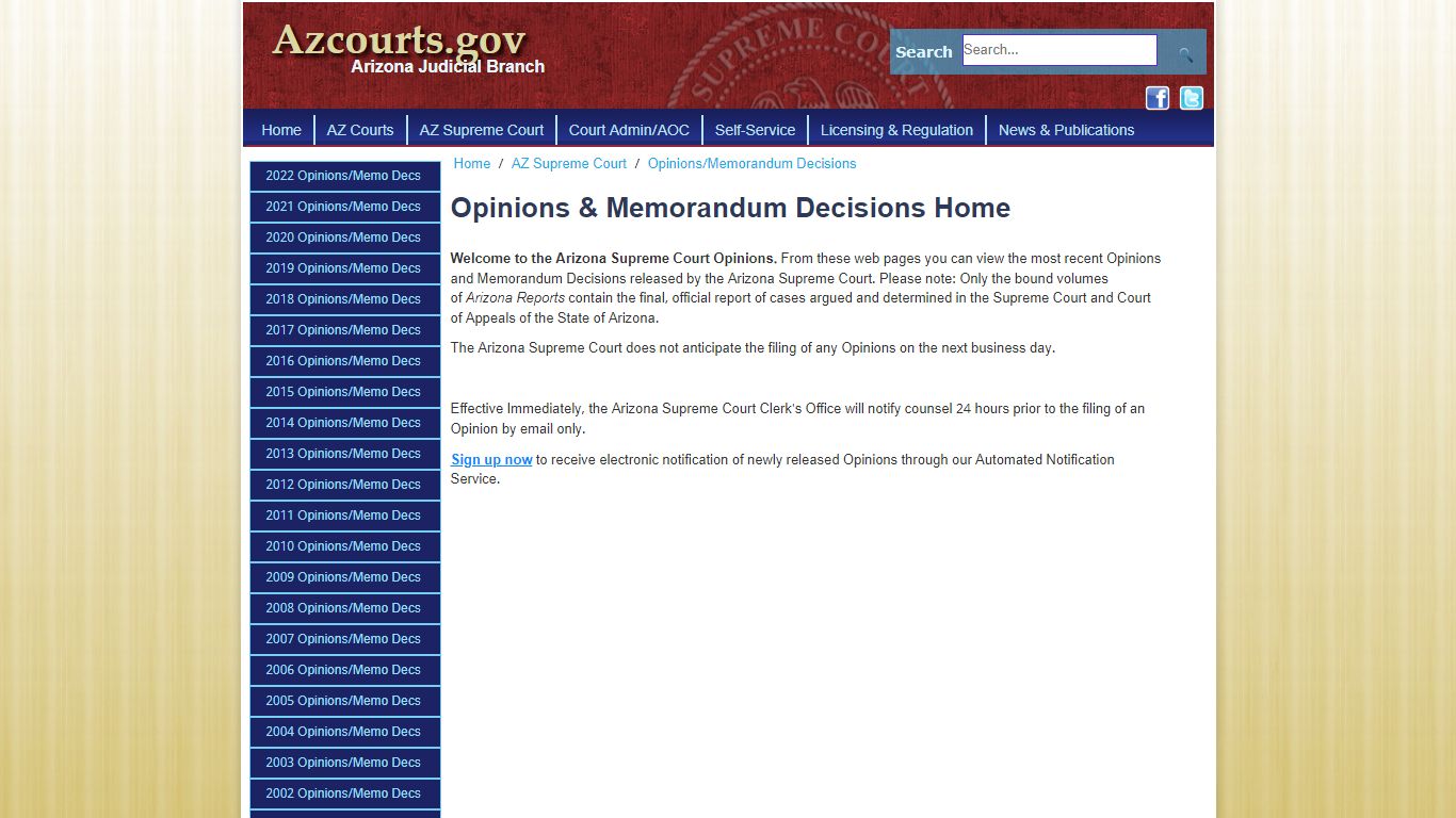 Opinions & Memorandum Decisions Home